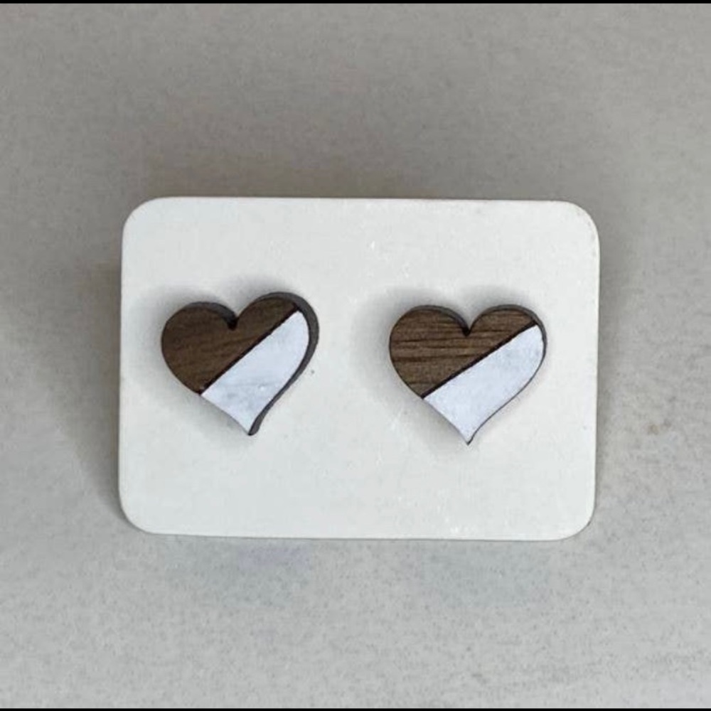 Wooden Heart Studs